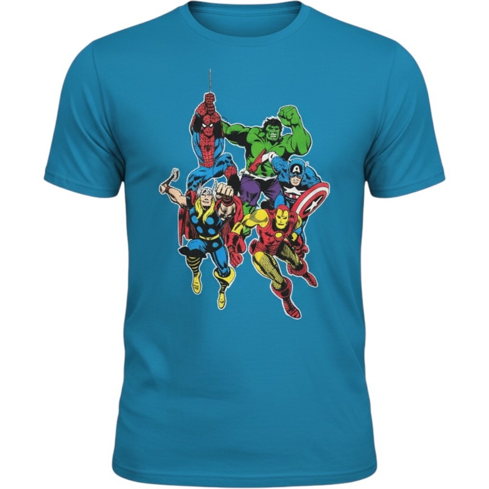 WeLoveFine Marvel Comics Avengers Graphic Tee Blue Spider-Man Hulk Thor Mens M